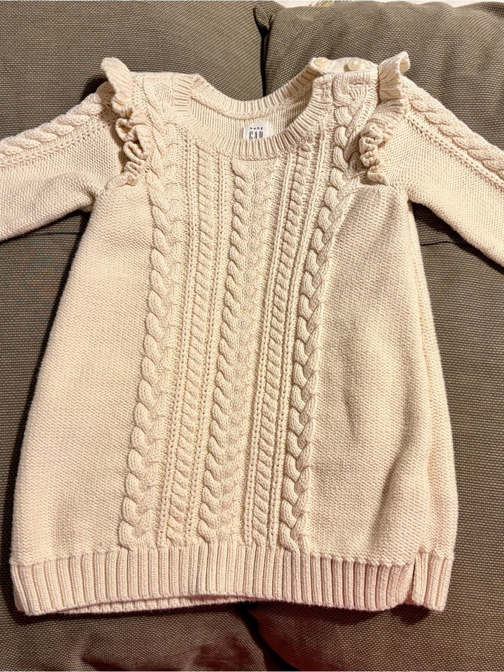 GAP Cream Cable-Knit Dress with Ruffle Shoulders
